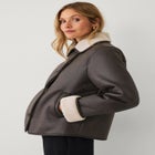 Button-Front Faux Leather Shearling Coat image number 2