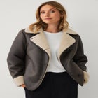 Button-Front Faux Leather Shearling Coat image number 0