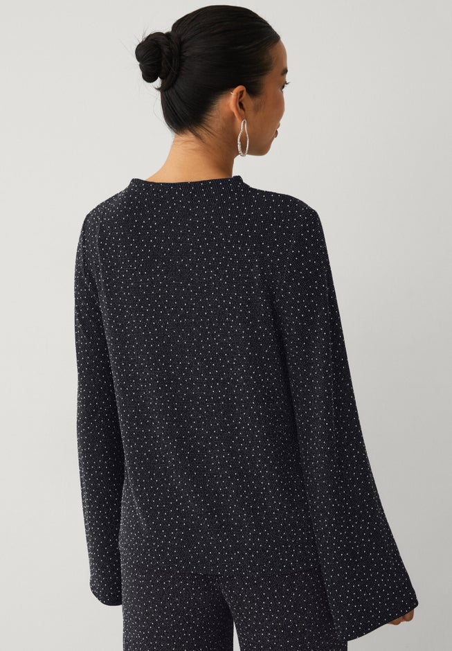 Embellished Boat Neck Top with Long Bell Sleeves image number 1