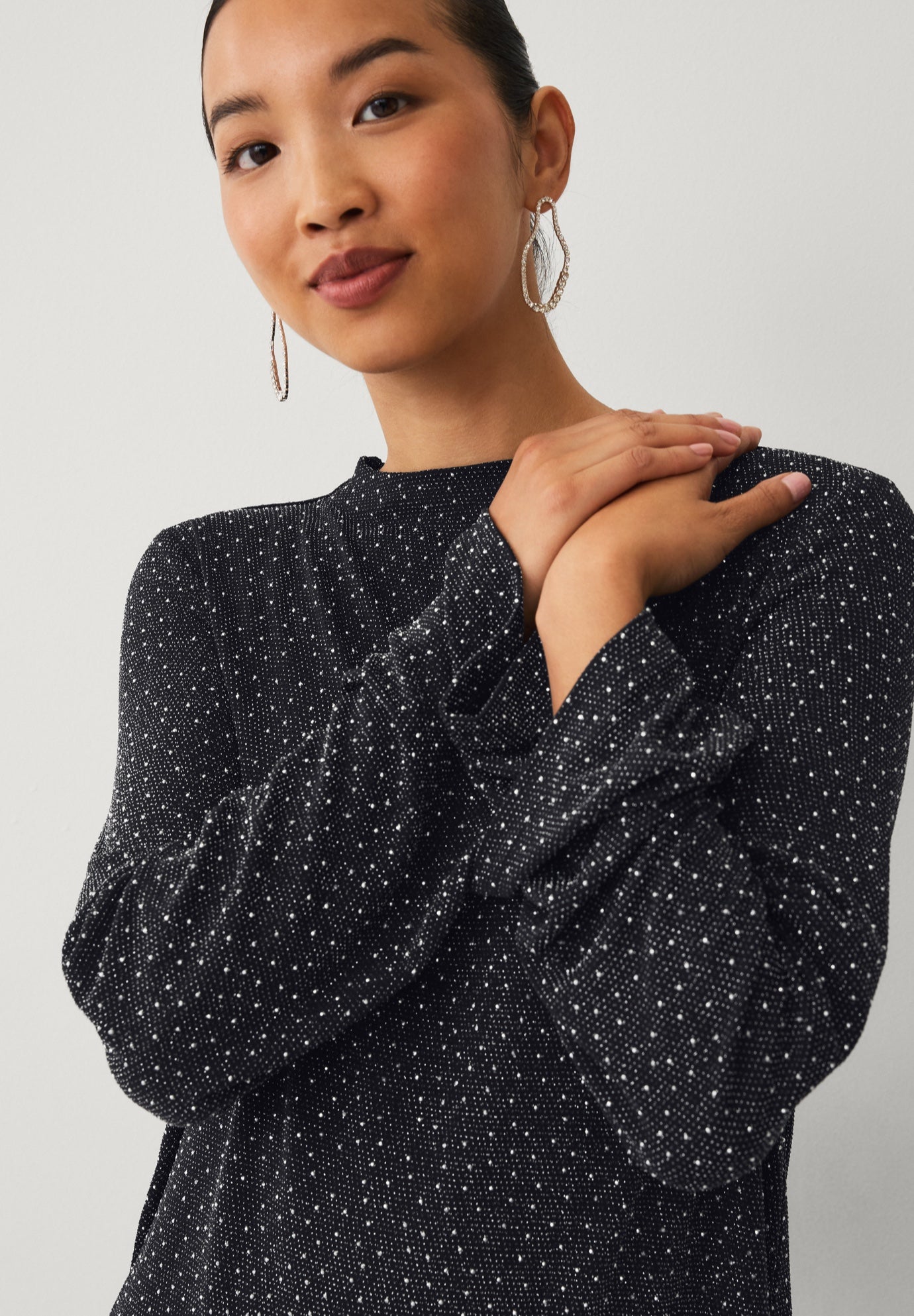 Embellished Boat Neck Top with Long Bell Sleeves image number 2