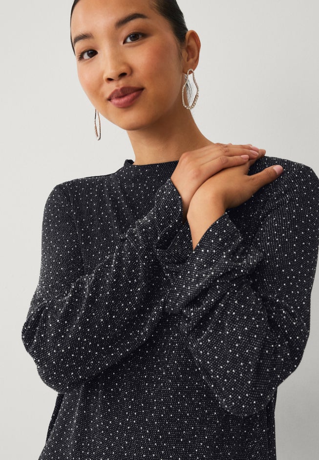 Embellished Boat Neck Top with Long Bell Sleeves image number 2