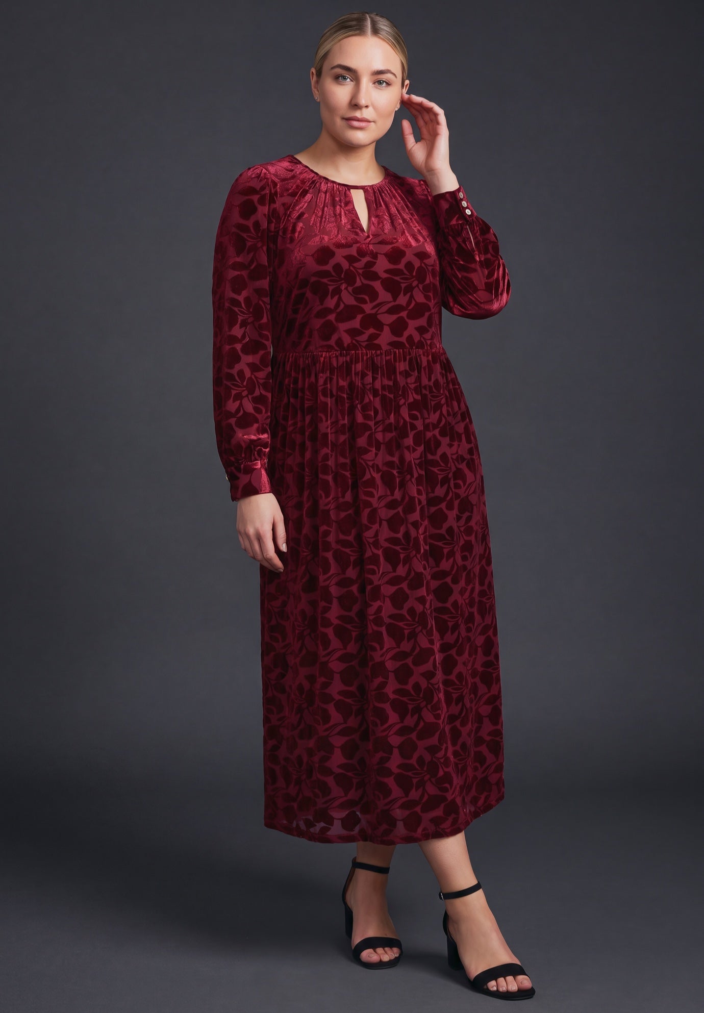 Keyhole Velvet Burnout Dress image number 0