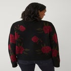 Wool-Blend V-Neckline Ribbed Boxy Rose Knit Cardigan image number 2