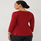 Fine Knit V-Neck Three-Quarter Sleeve Ribbed Peplum Pullover Sweater image number 1