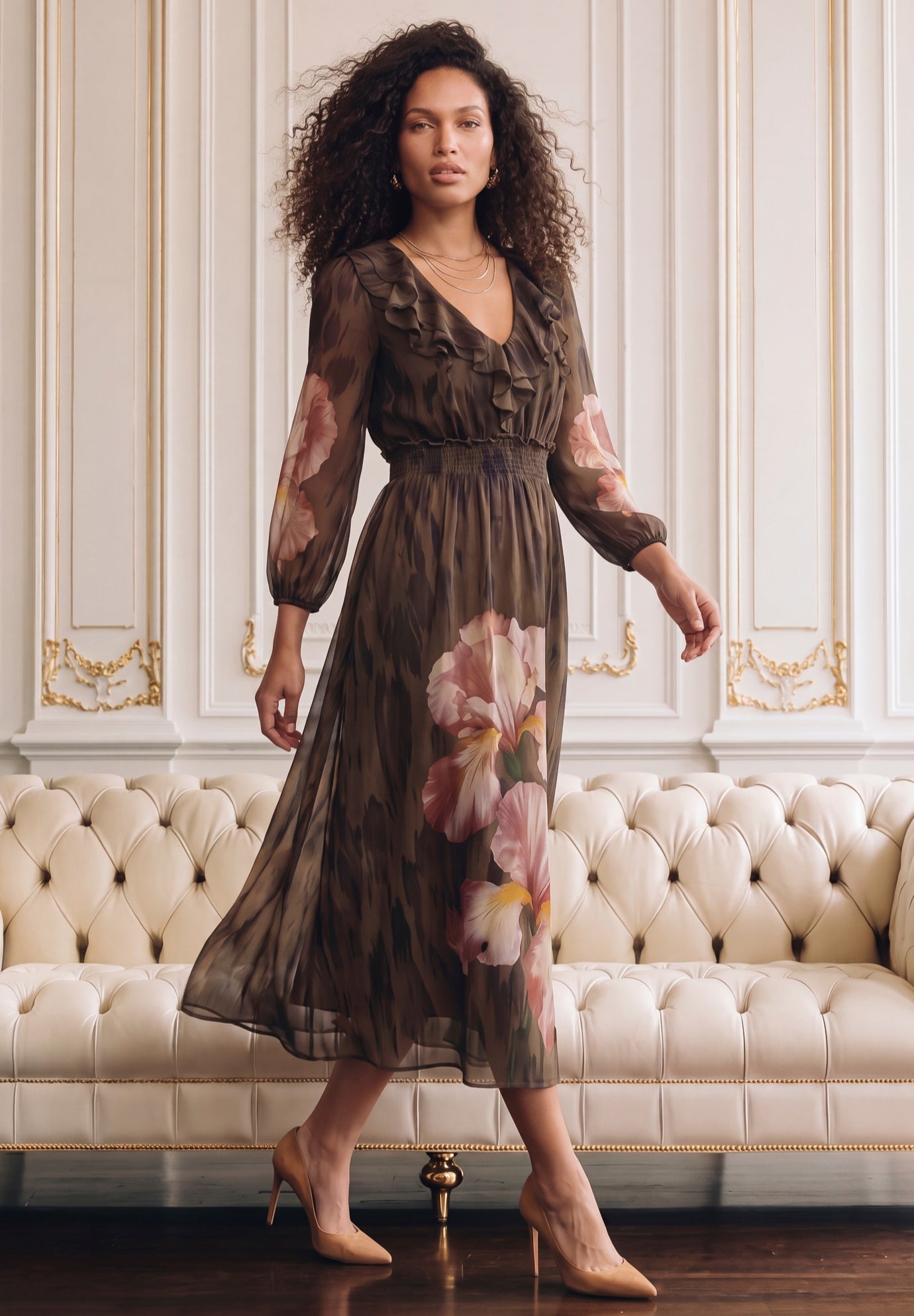 Plus Size Chiffon Flounce V-Neck Maxi Dress image number 2