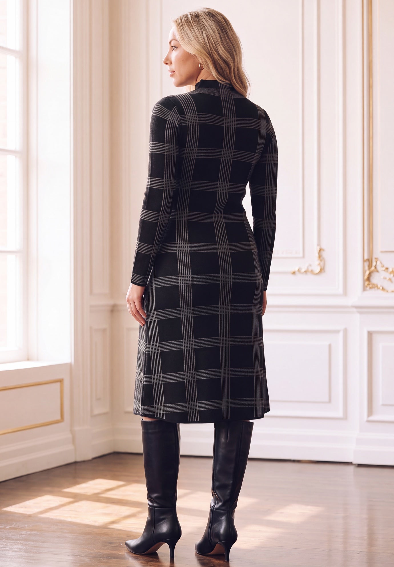 Plus Size Plaid Mockneck Sweater Dress image number 3