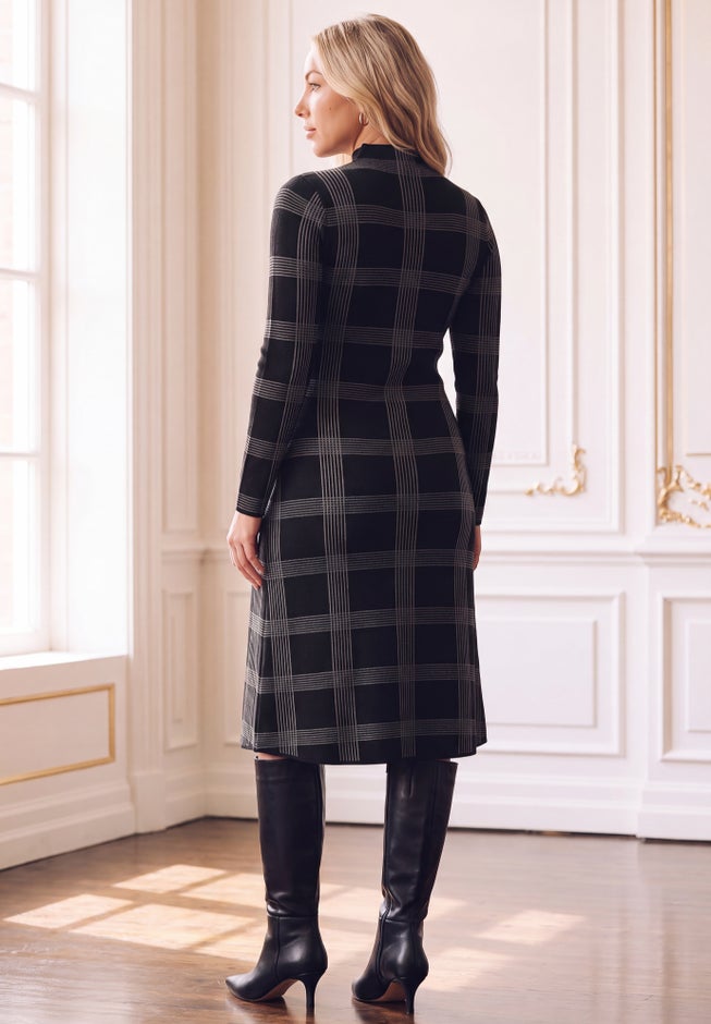 Plus Size Plaid Mockneck Sweater Dress image number 3