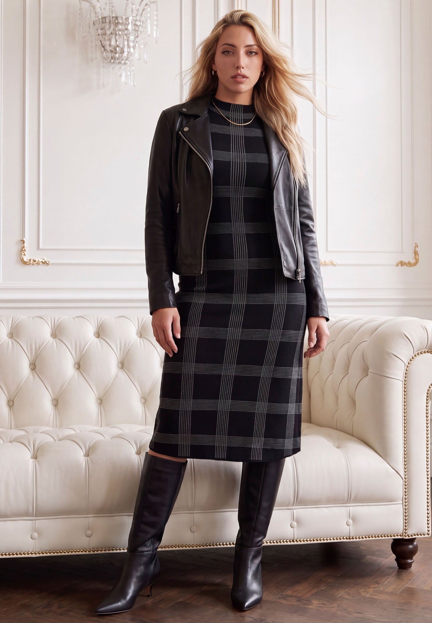 Plus Size Plaid Mockneck Sweater Dress image number 1