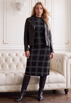 Plus Size Plaid Mockneck Sweater Dress