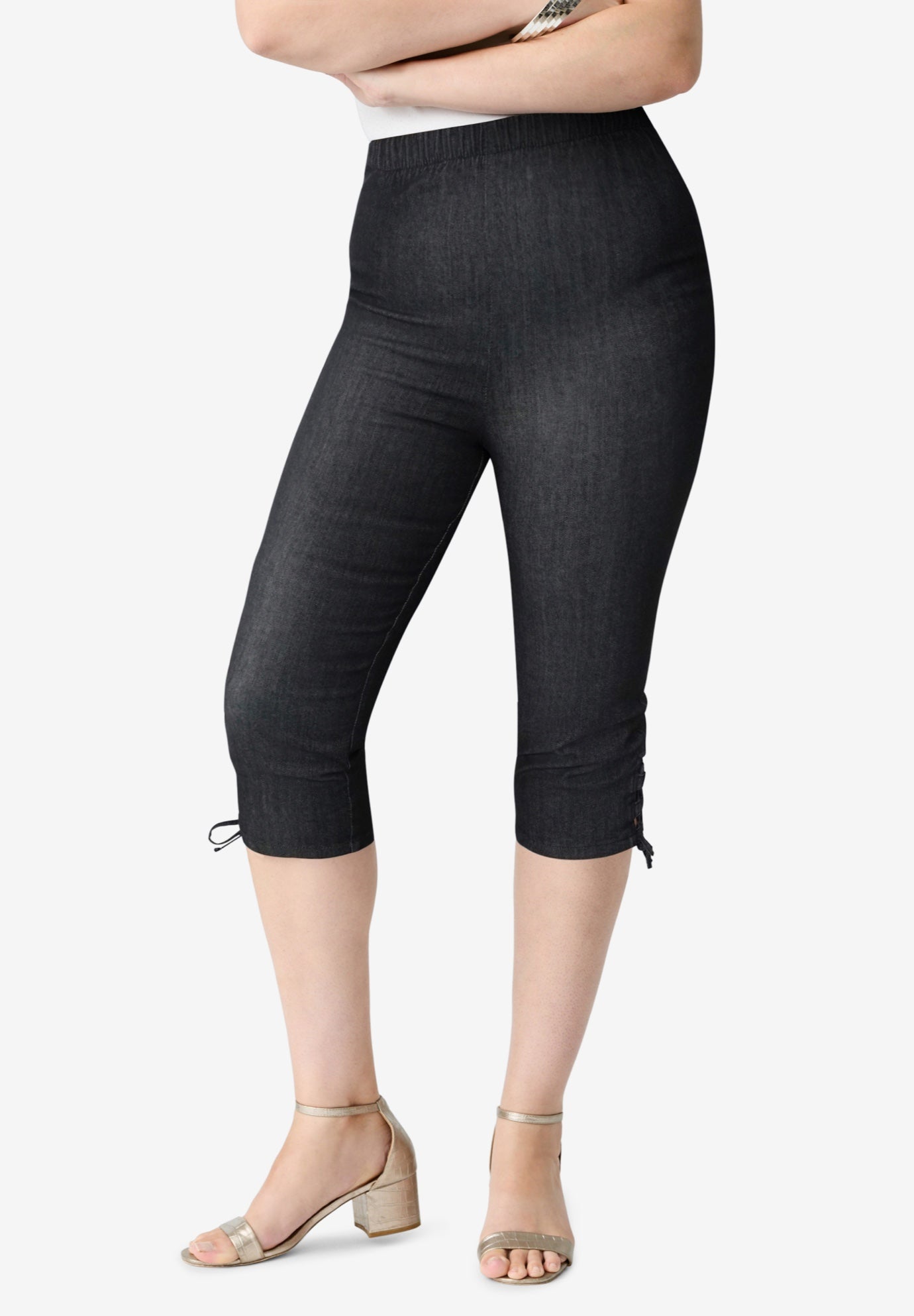 Plus Size Comfort Stretch Lace Up Capri Jean image number 0