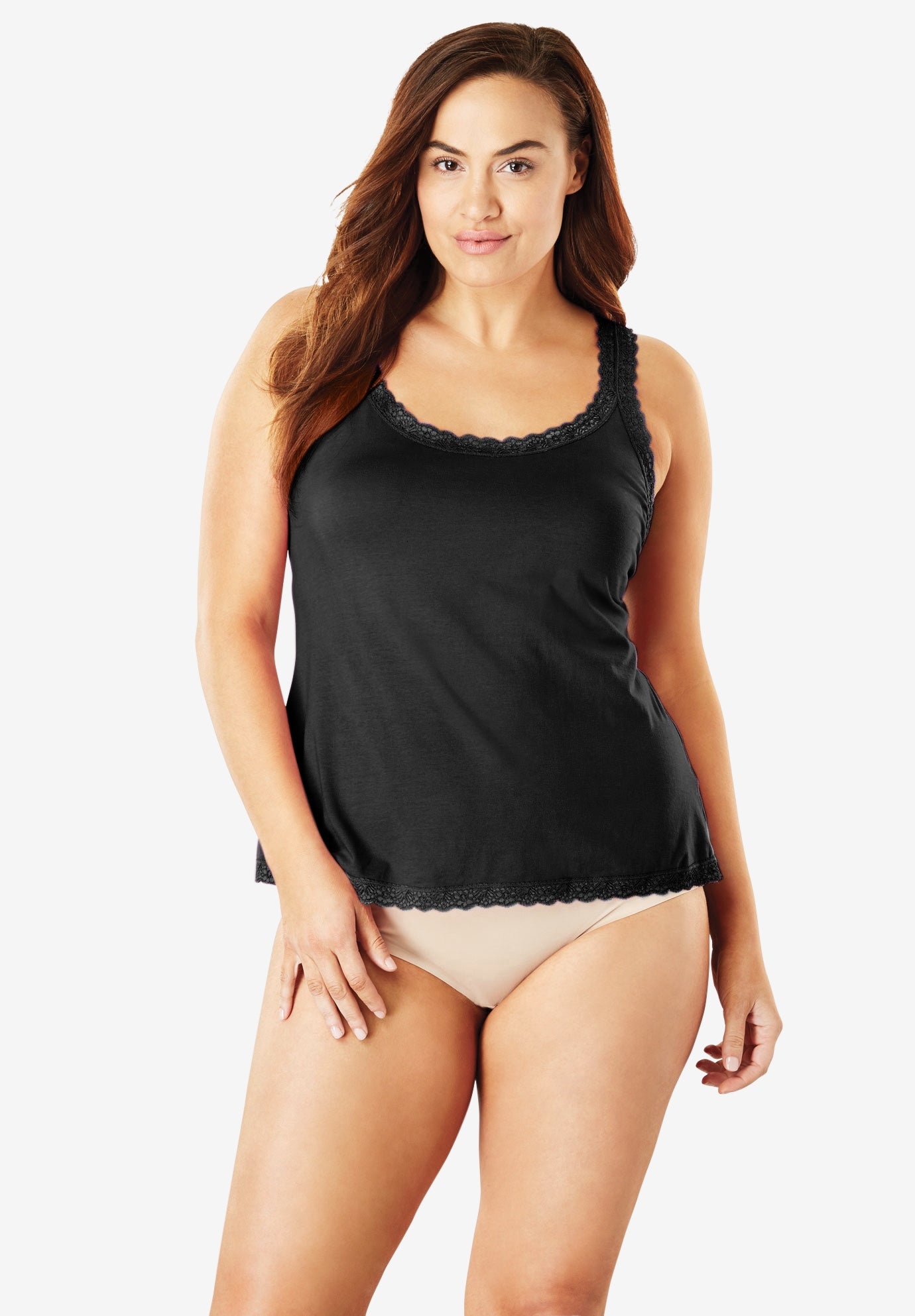 Lace-Trimmed Stretch Cotton Camisole image number 0