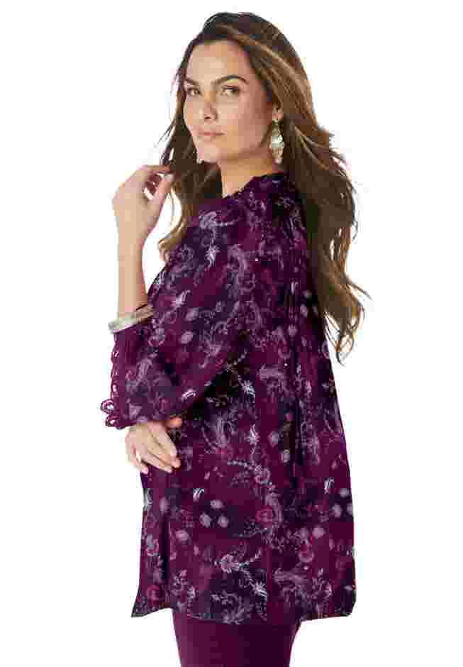Plus Size Juliet Lace Trim Button-Down Shirt image number 3