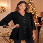 Plus Size Juliet Lace Trim Button-Down Shirt image number null