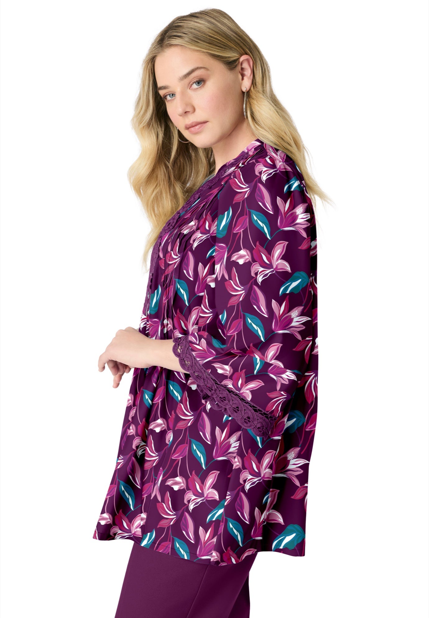 Plus Size Juliet Lace Trim Button-Down Shirt image number 1