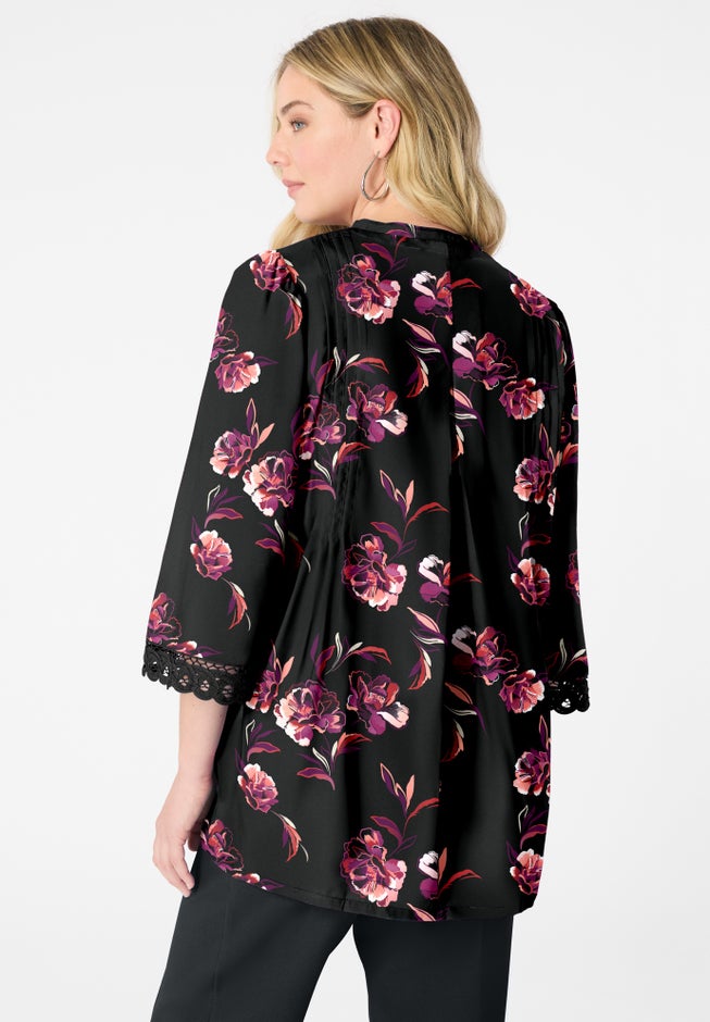 Plus Size Juliet Lace Trim Button-Down Shirt image number 1