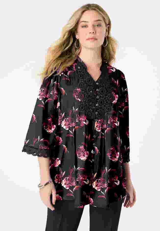 Plus Size Juliet Lace Trim Button-Down Shirt image number 0