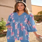 Plus Size Juliet Lace Trim Button-Down Shirt image number null