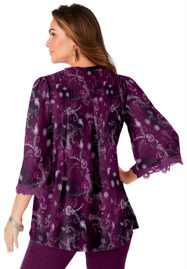 Plus Size Juliet Lace Trim Button-Down Shirt image number 1