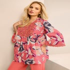 Plus Size Juliet Lace Trim Button-Down Shirt image number null