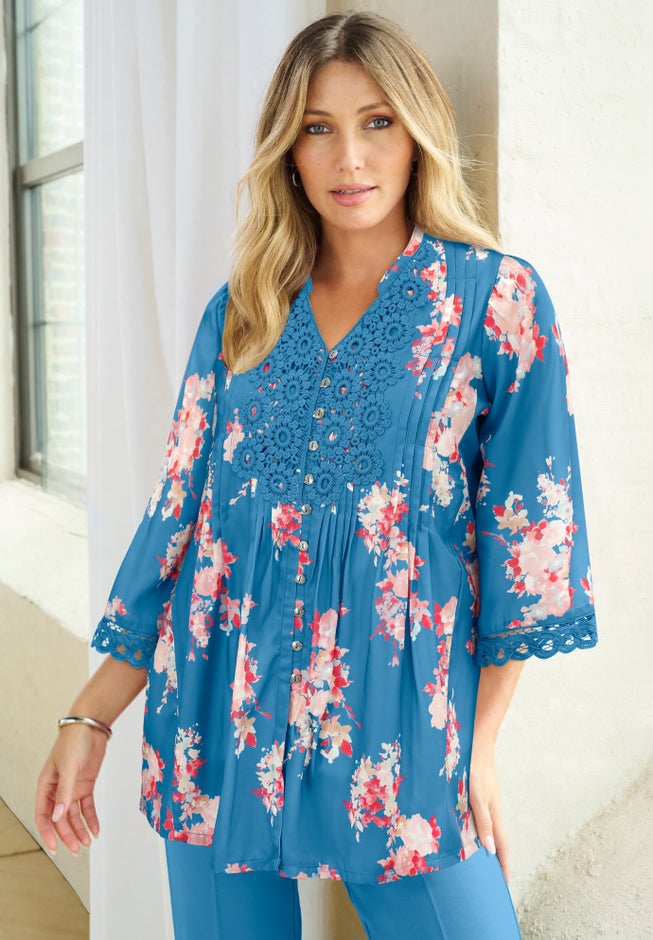 Plus Size Juliet Lace Trim Button-Down Shirt image number 4