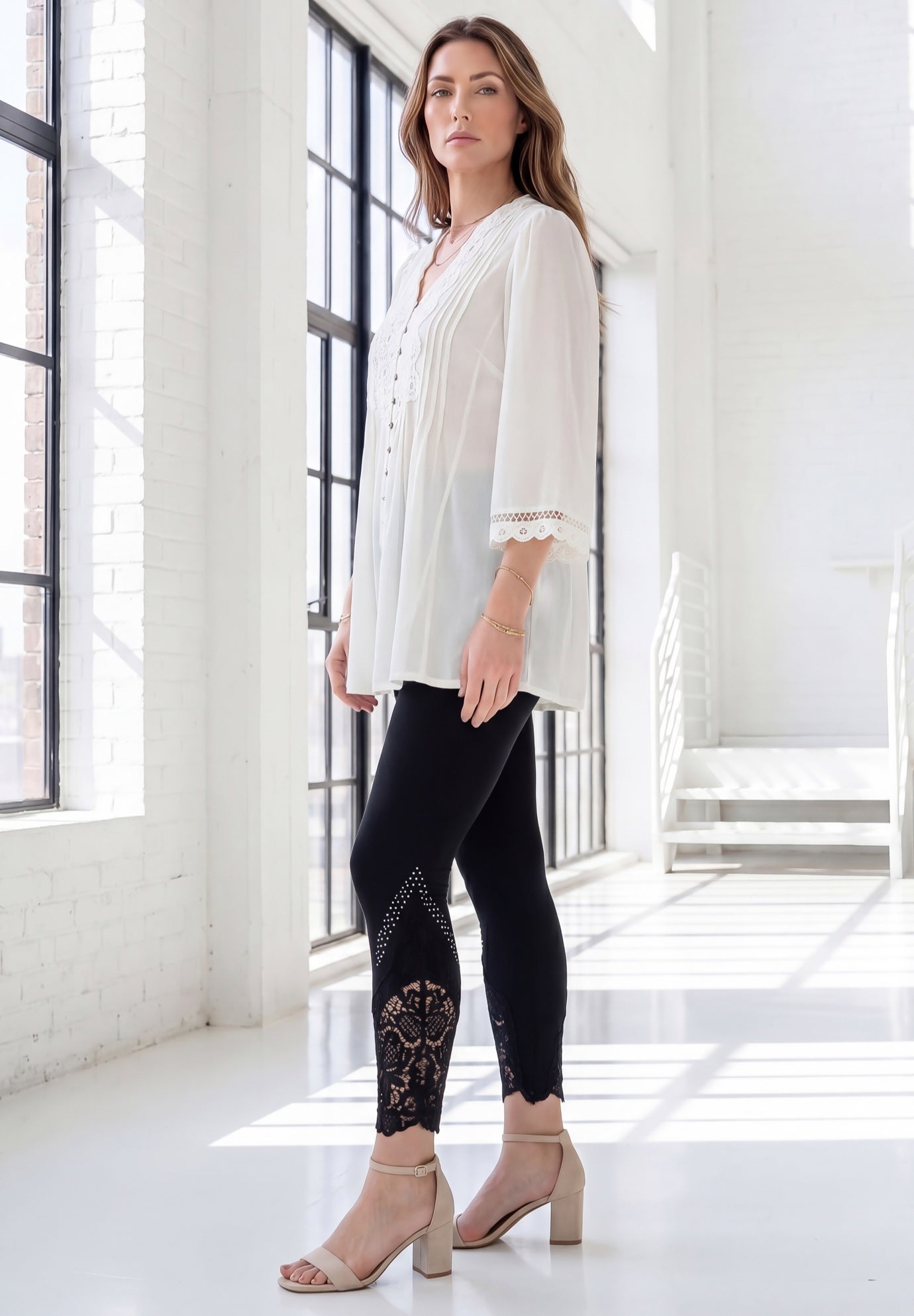 Plus Size Juliet Lace Trim Button-Down Shirt image number 3