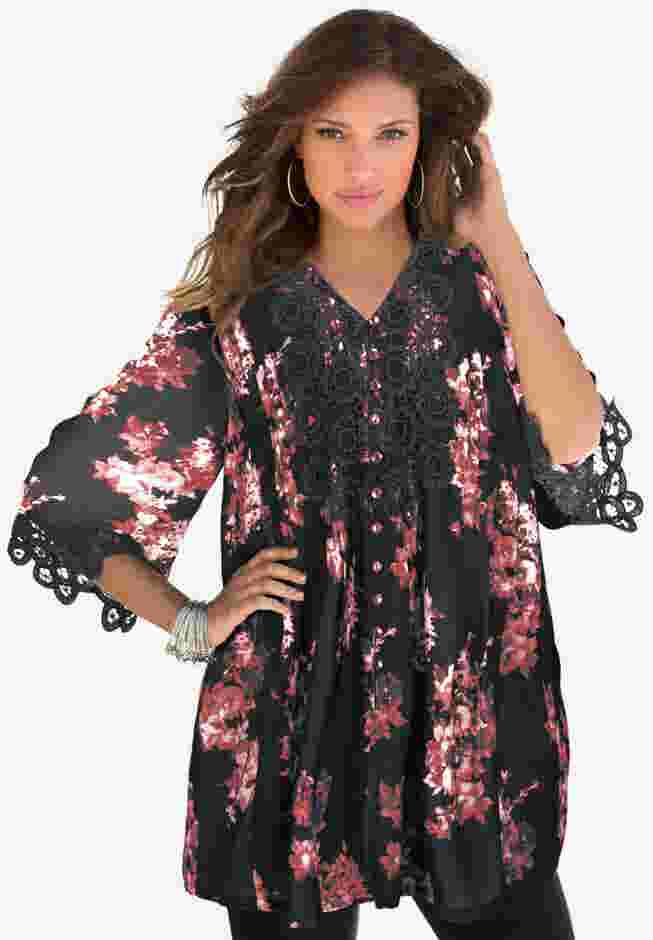 Plus Size Juliet Lace Trim Button-Down Shirt image number 0