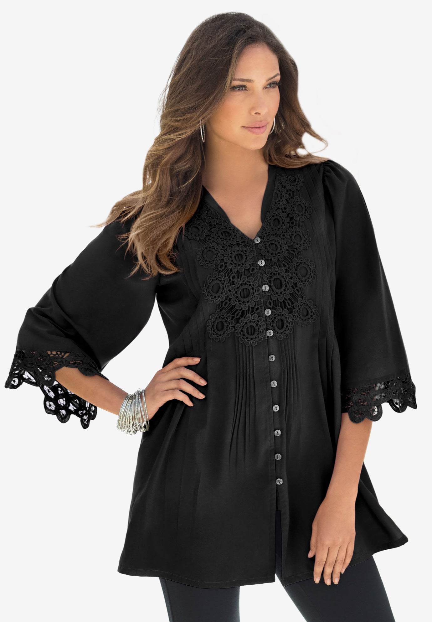 Plus Size Juliet Lace Trim Button-Down Shirt image number 0