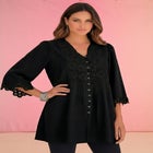 Plus Size Juliet Lace Trim Button-Down Shirt image number null