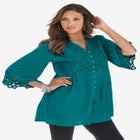 Plus Size Juliet Lace Trim Button-Down Shirt image number null