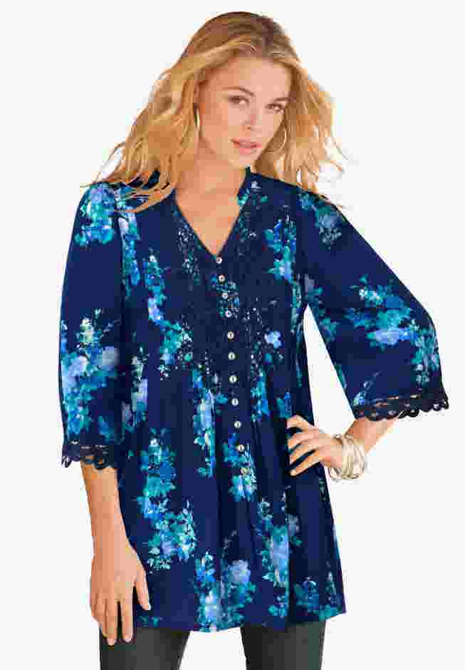 Plus Size Juliet Lace Trim Button-Down Shirt image number 0