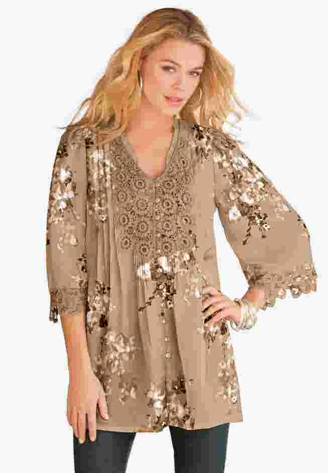 Plus Size Juliet Lace Trim Button-Down Shirt image number 0