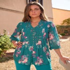 Plus Size Juliet Lace Trim Button-Down Shirt image number null