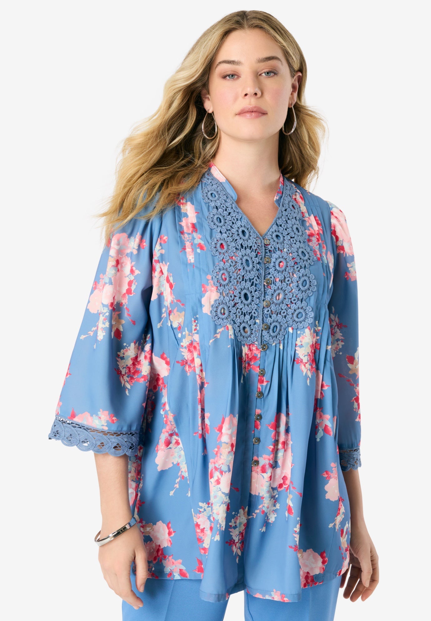 Plus Size Juliet Lace Trim Button-Down Shirt image number 0