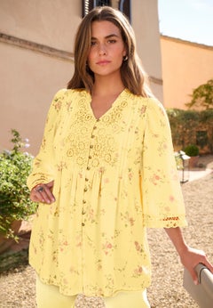 Plus Size Juliet Lace Trim Button-Down Shirt