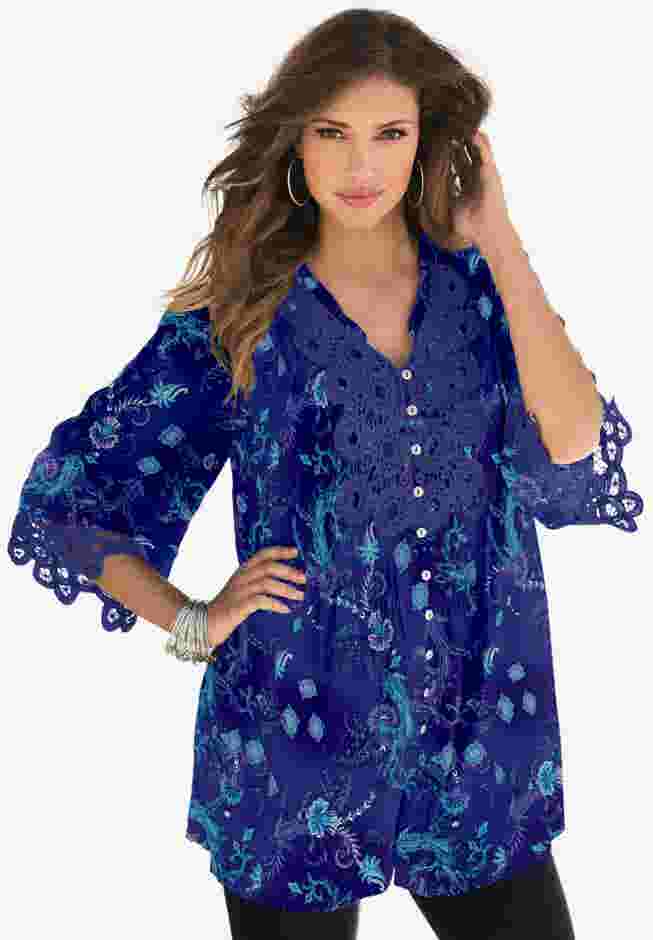 Plus Size Juliet Lace Trim Button-Down Shirt image number 0