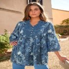 Plus Size Juliet Lace Trim Button-Down Shirt image number null