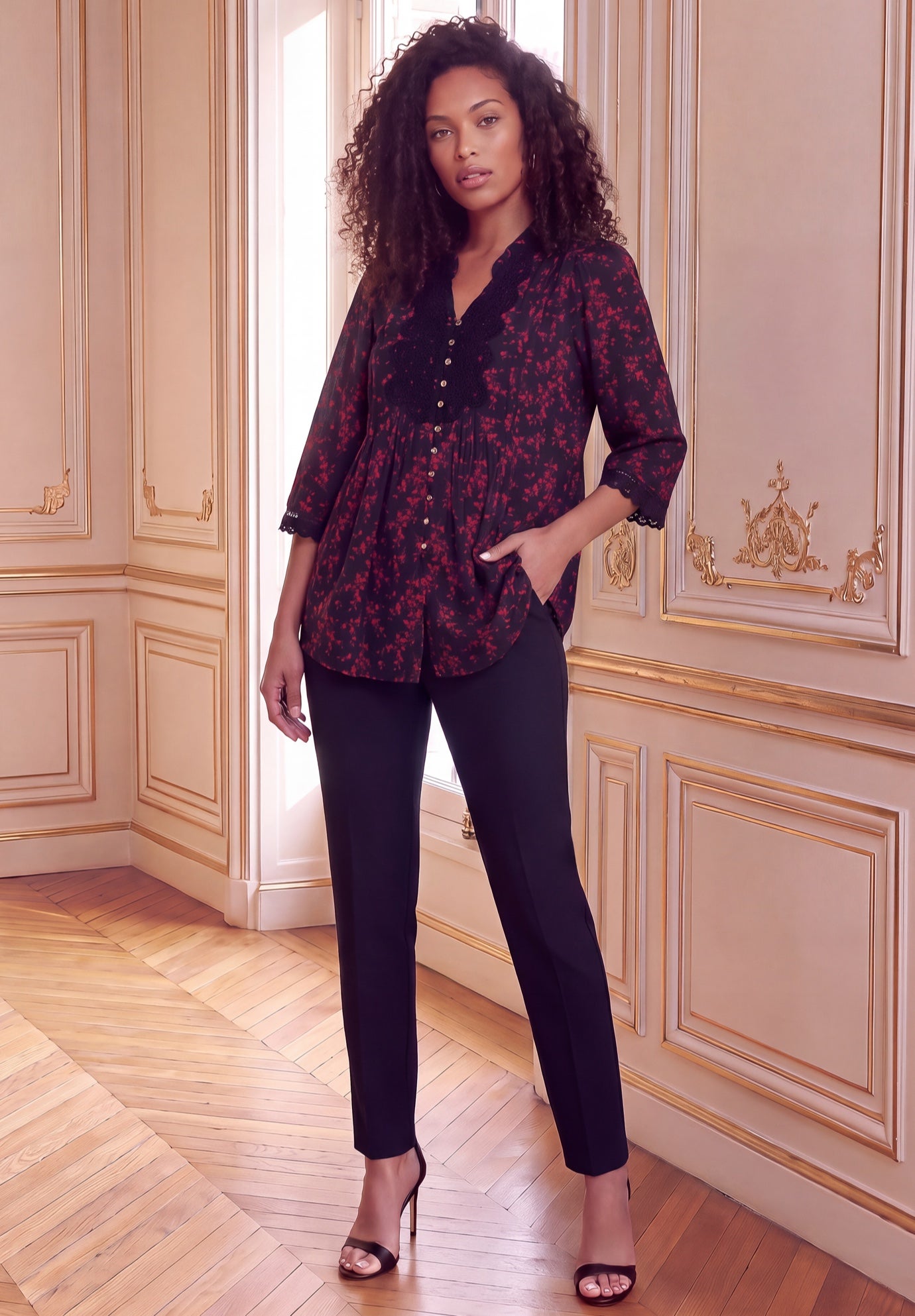 Plus Size Juliet Lace Trim Button-Down Shirt image number 0