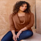 Plus Size Lightweight Cowl Neck Sweater with Lace Trim image number null