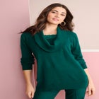 Plus Size Lightweight Cowl Neck Sweater with Lace Trim image number null