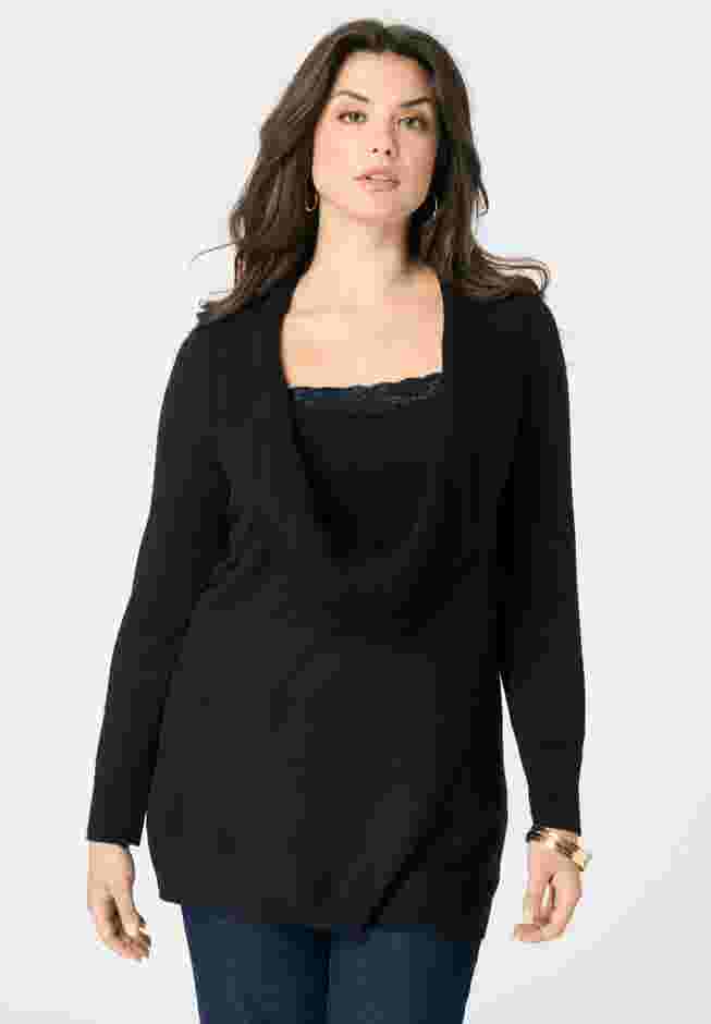 Lace Trim Cowl Neck Sweater image number 0