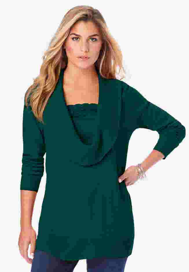 Lace Trim Cowl Neck Sweater image number 0