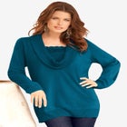 Plus Size Lightweight Cowl Neck Sweater with Lace Trim image number null