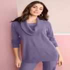 Plus Size Lightweight Cowl Neck Sweater with Lace Trim image number null