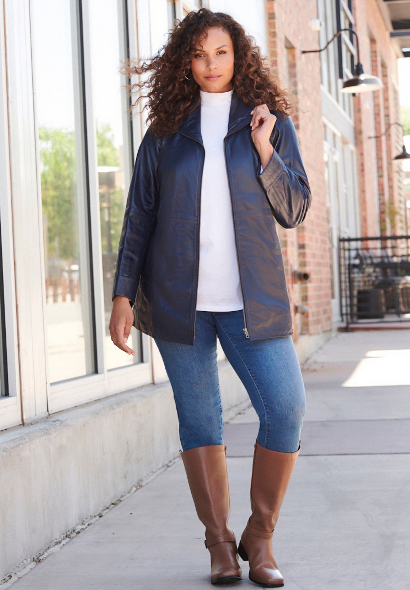 Plus Size A-Line Leather Jacket image number 3