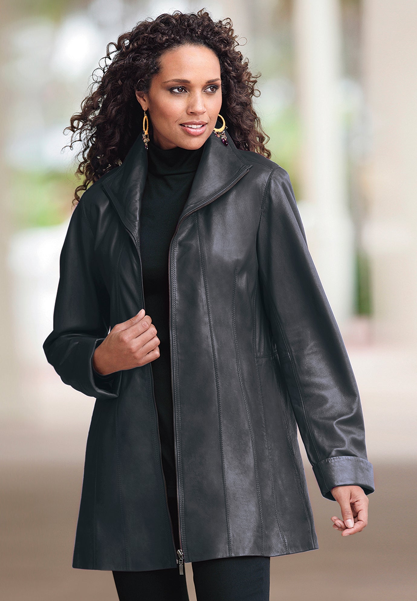 Plus Size A-Line Leather Jacket image number 4