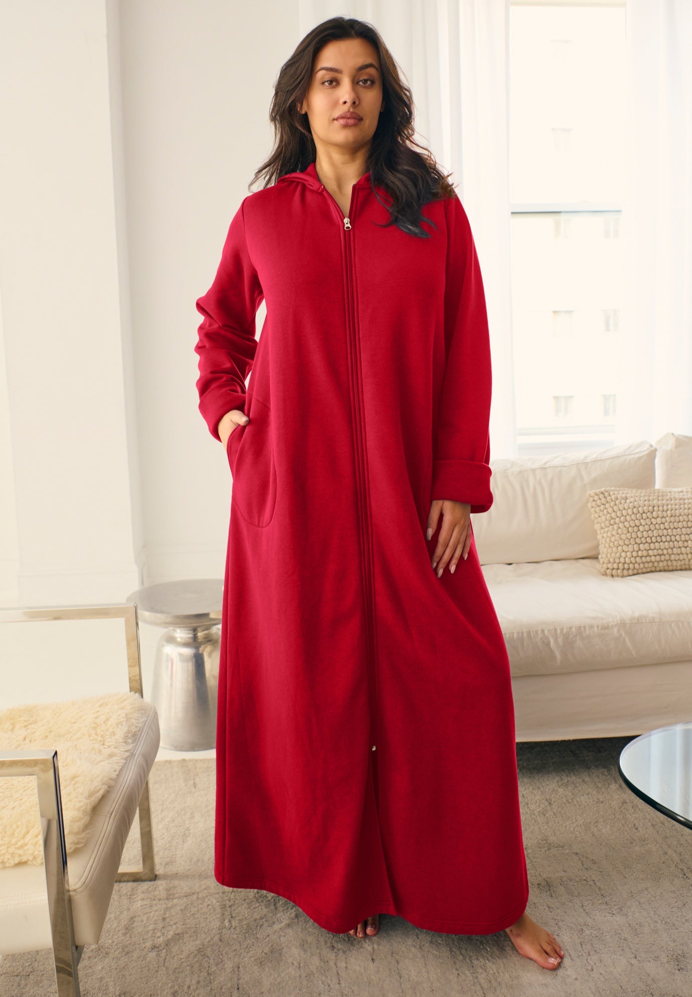 Long Hooded Fleece Sweatshirt Robe image number 0