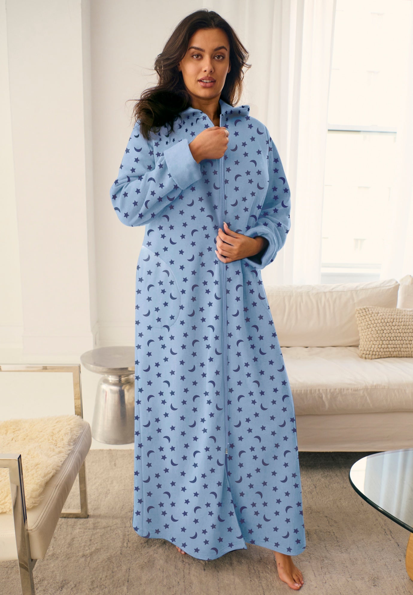 Long Hooded Fleece Sweatshirt Robe image number 0