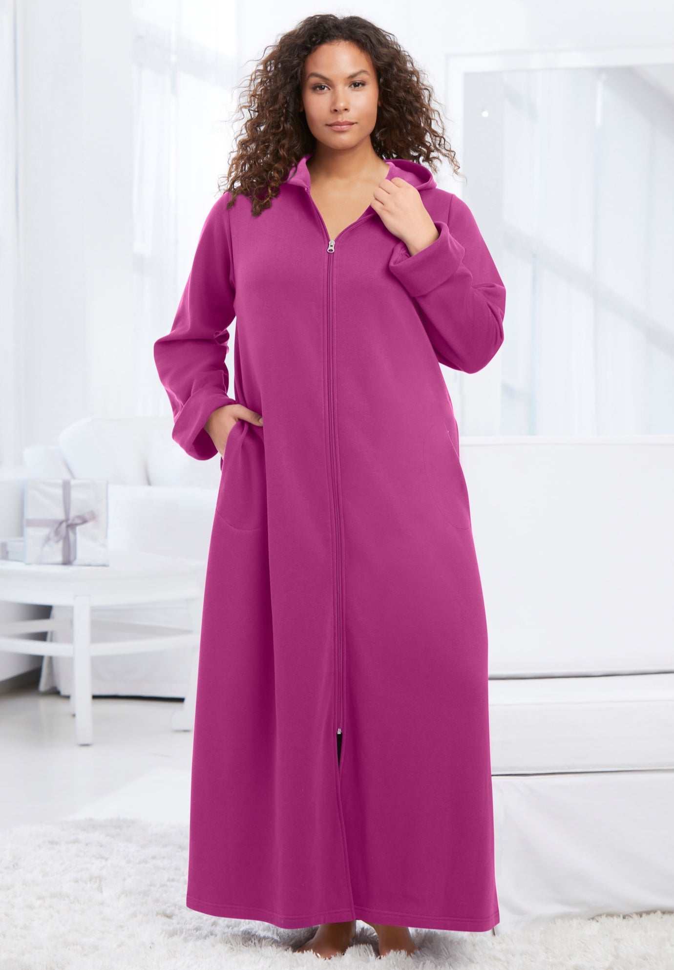 Long Hooded Fleece Sweatshirt Robe image number 0