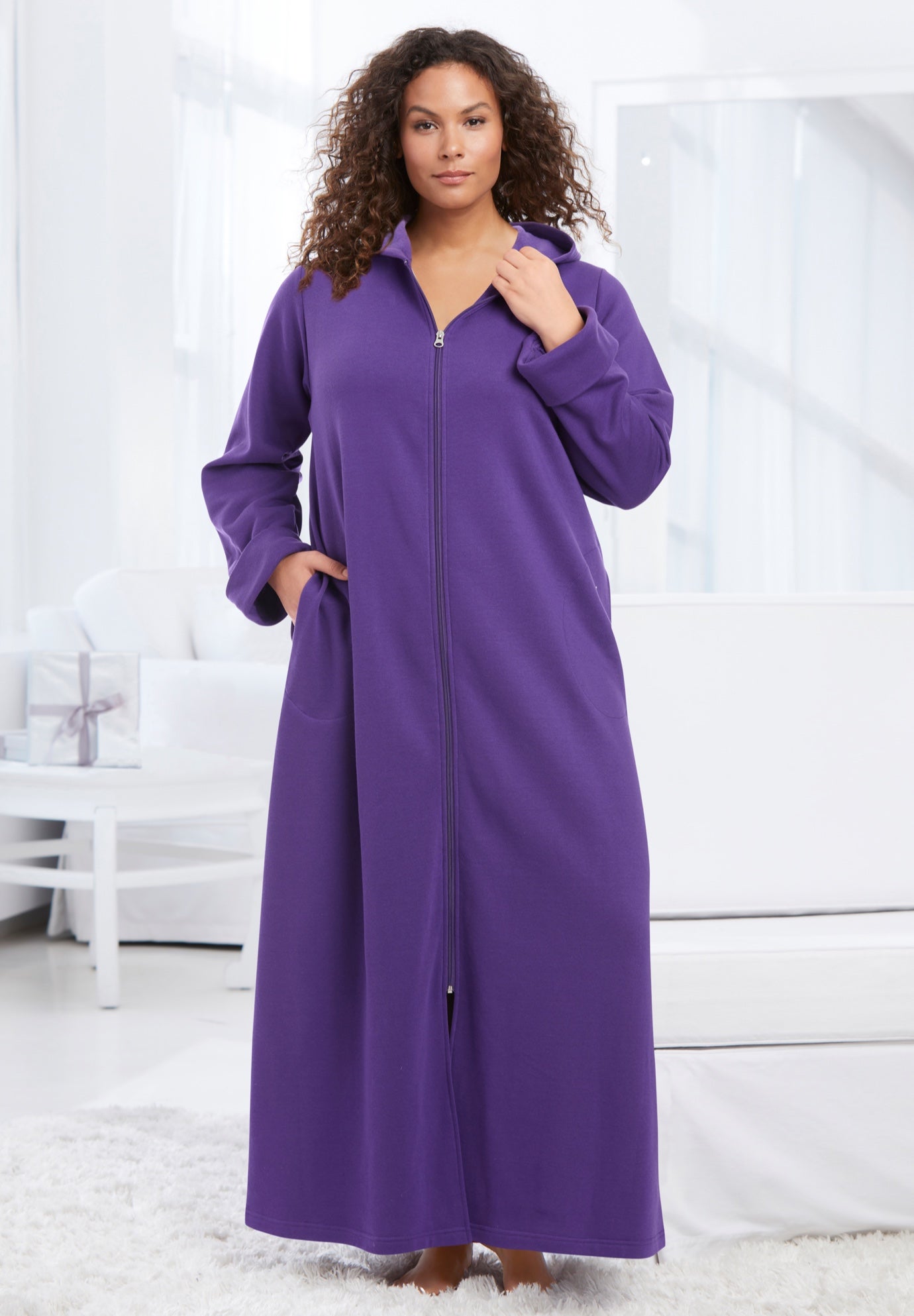 Long Hooded Fleece Sweatshirt Robe image number 0