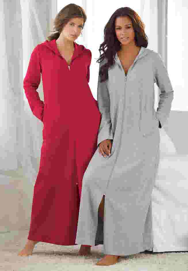Long Hooded Fleece Sweatshirt Robe image number 7
